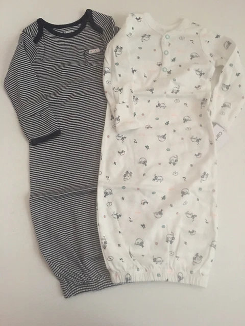 Carters Baby Boys 2 Sleep Gowns Sacks Size PREEMIE NEWBORN Layette Sloth Blue