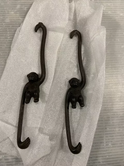 vintage  Cast Iron Monkey Hook S Plant Hanger Black 8” Long LOT/2