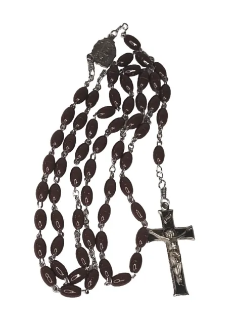 Antique Italian Bakelite Rosary Pearl Brown beads and Cross