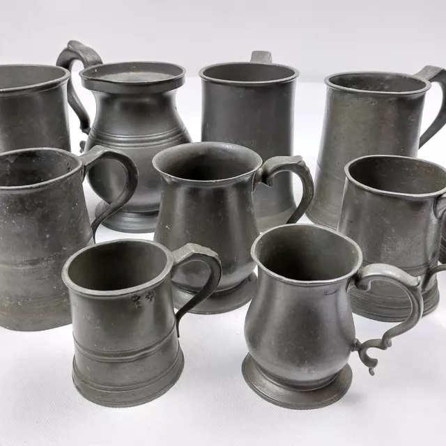 Antique Pewter QUART, PINT & HALF Beer Mugs Tankards Collection