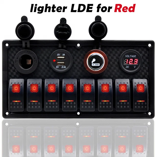 8 Switch Power Socket Dual USB Voltmeter Cigarette Lighter For Car Boat 12V/24V