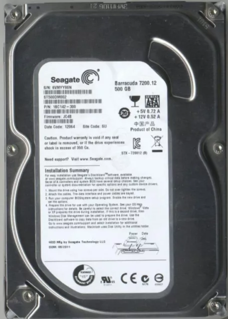 HDD Disco Duro 500GB SATA Seagate Barracuda 7200RPM 7200.12 ST500DM002 1BC142-