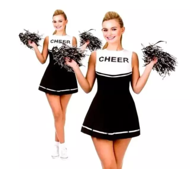 Adults High School Cheerleader Costume Ladies Black Fancy Dress Outfit 6/24