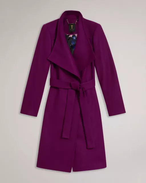 TED BAKER SANDRA coral pink wool blend belted wrap coat RRp 329