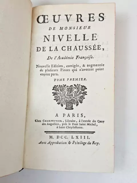 Oeuvres De Nivelle De La Chaussee Tome 1 Paris 1763 Theatre