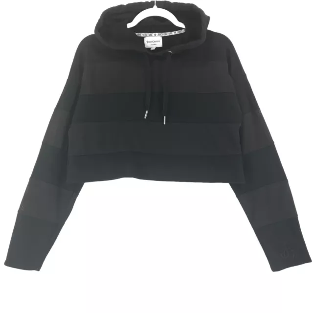 Juicy Couture Mesh Panel Cropped Hoodie Women's S Black Long Sleeve Pullover