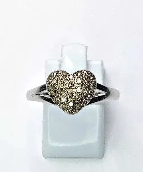 Champán Diamante Plata de Ley Anillo Corazón TAMAÑO S US 9 Coleccionable Idea