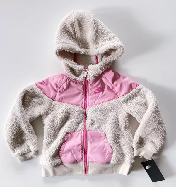 Felpa con cappuccio Nike Girls Sherpa full zip giacca giacca bambini cappuccio | bianco rosa