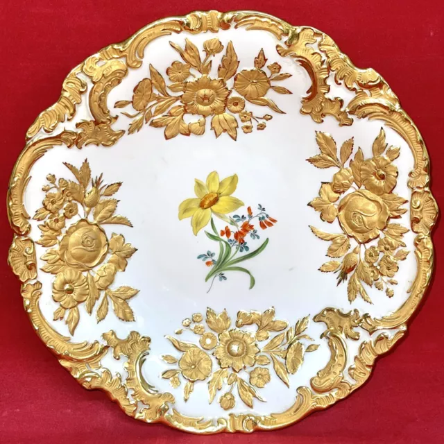 Großer Meissen Prunkteller / Zierteller Schale mit viel Gold & Blumen Malerei