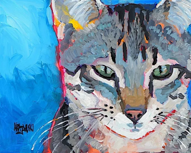 Tabby Cat Art Print from Painting | Cat Gifts | Poster Picture, Mom, Dad 8x10