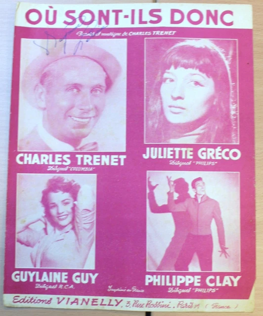 Partition ancienne-OU SONT-ILS DONC Musique de: CHARLES TRENET