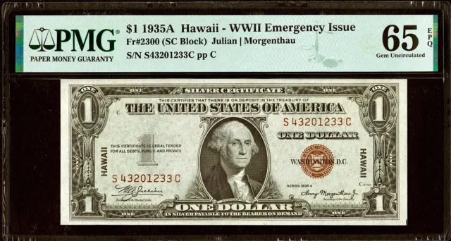 1935A Hawaii WWII Emergency Issue Silver Certificate PMG Gem 65EPQ +++Embossing!