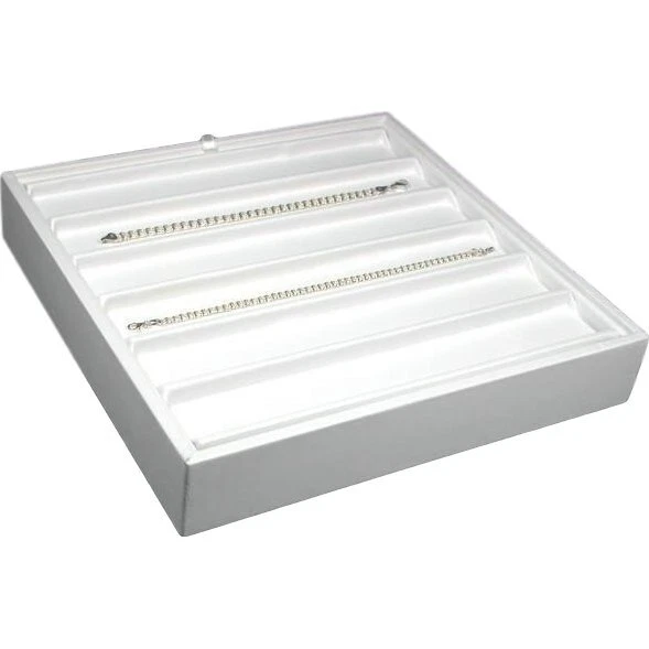6 Slot White Faux Leather Bracelet Jewelry Showcase Display Tray 9 1/2" x 9 1/2"
