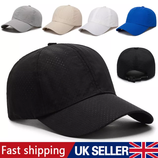 Mens Baseball Cap Classic Adjustable Womens Sun Hats Sports Unisex Quick Dry UK