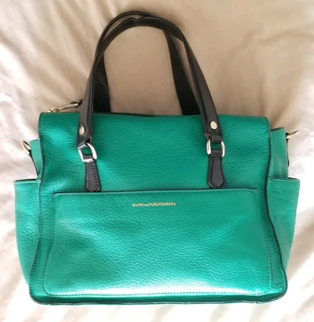 Diane Von Furstenberg "Voyage" Green Colorblock Leather Satchel $478