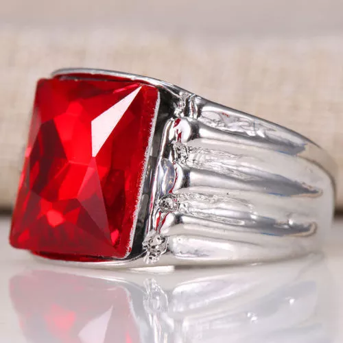 Magnifique Imposante Bague Quartz Rouge Et Argent 925!!!