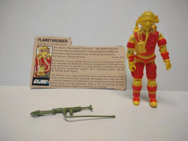 Figurine G.I. Joe Blowtorch 1984 Vintage - Version 3,75 Pouces Avec Accessoires, étui à Clapet + Carte