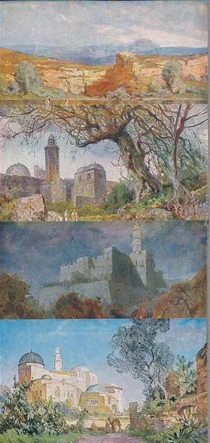 631347) 4 AK Israel Jerusalem (2), heiliges Bad am Jordan und Ölberg