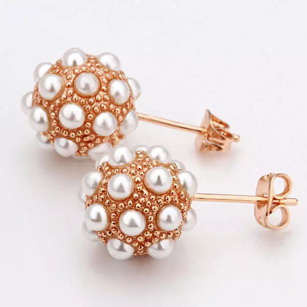 New Fashion Women 18K Rose GOLD GP Round Pearl Stud Earrings  Lovely Gift