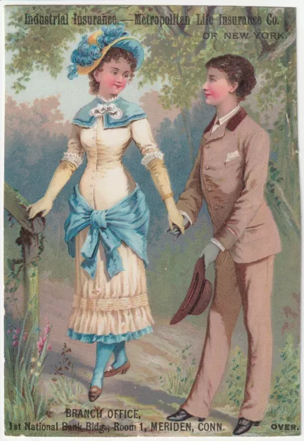 1880s~Metropolitan Life Insurance~Romantic Couple Meriden CT~Victoria Trade Card