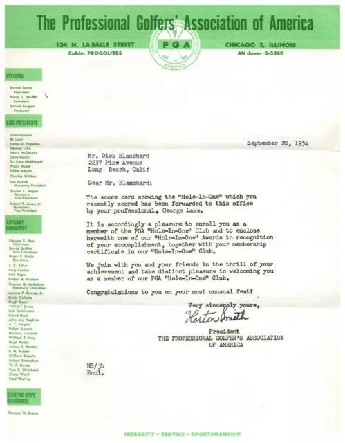 1954 PGA Professional Golfers Association of America Letterhead Chicago Illinois