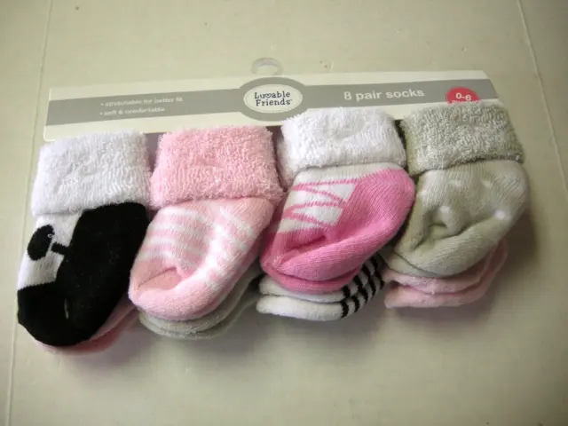 Baby Socks, Size 0-6 Months, Girl, 8 Pack, By Luvable Friends, Brand New