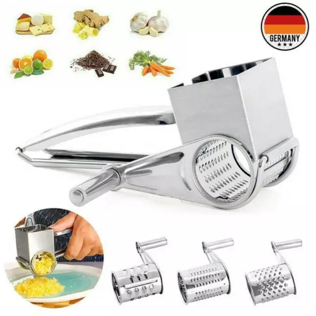 Stainless Steel Kitchen Cheese Grater Hand Held Rotary Shredder Cutter New UK