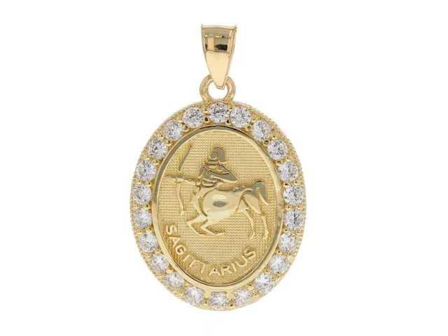 10k or 14k Yellow Gold Stunning Sagittarius Zodiac Oval CZ Halo Pendant