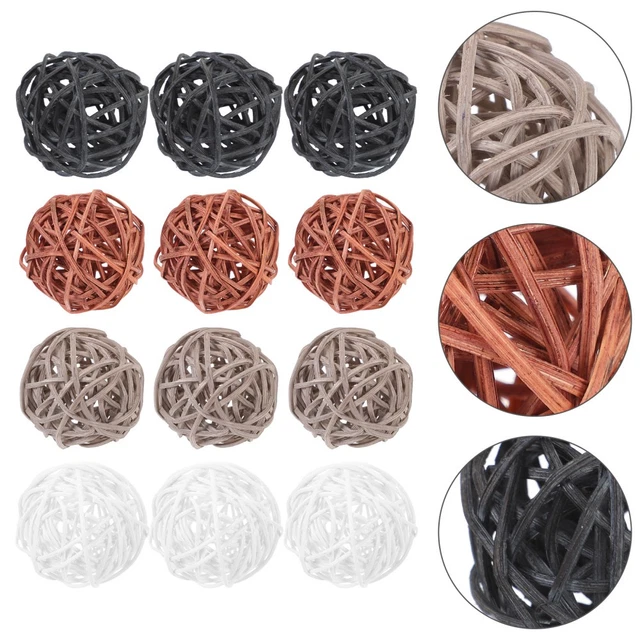 18 Boules Décoratives En Rotin - 3 Tailles (3,5,7 Cm) Et 3 Couleurs - Pour Décoration, Mariage, Artisanat, Oiseaux