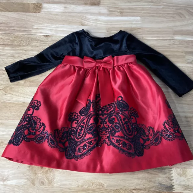 Rare Editions Baby Girl Velvet Top Flocked Skirt Dress Red Black Size 12 Months