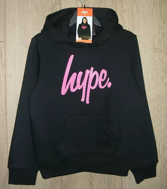 Hype New Girls Black Pink Hooded Soft Jersey Sweater Top Hoodie Age 7-8 128cm