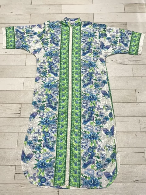 RUTH NORMAN ROBE SMALL Green Blue Purple House Coat Floral Satin Asian ...