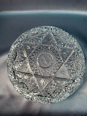 Exceptional APB American Brilliant Cut Glass Period Low Bowl 8" Star of David