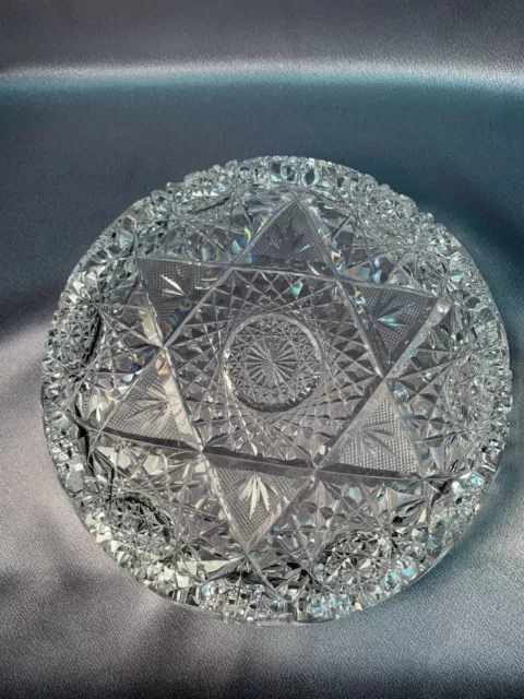 Exceptional APB American Brilliant Cut Glass Period Low Bowl 8" Star of David