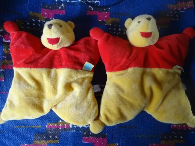 Eb / Lot De 2 Doudou Semi Plat Disney Nicotoy Winnie Rouge Jaune  Etat Neuf