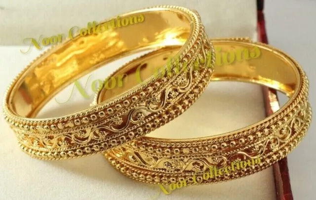 Indian 18K Gold Plated Kada 2 Pc Set Bangle Bracelets Bollywood Ethnic Jewellery