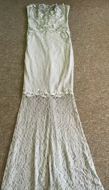 New Lipsy Vip Size 10 Silver Grey Bandeau Embellished Lace Maxi Dress