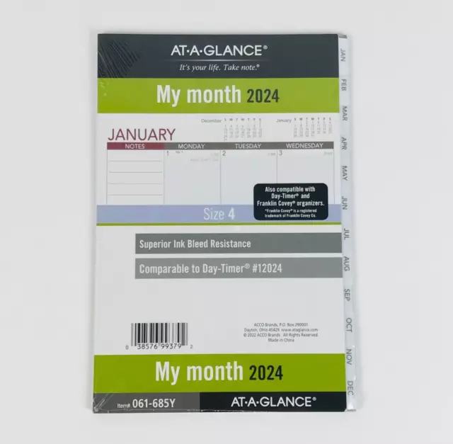 At A Glance 2024 Monthly Planner Size 4 Refill 5 1/2" x 8 1/2"