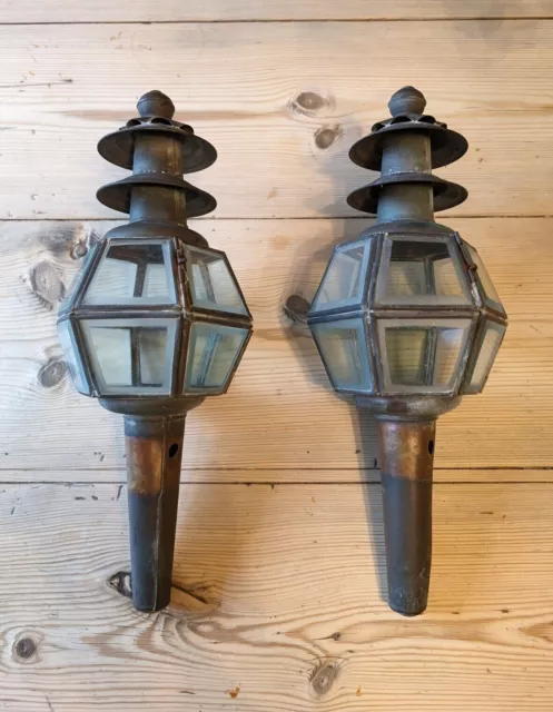 Carriage Lanterns, Antique French, Bevelled Glass, Pair