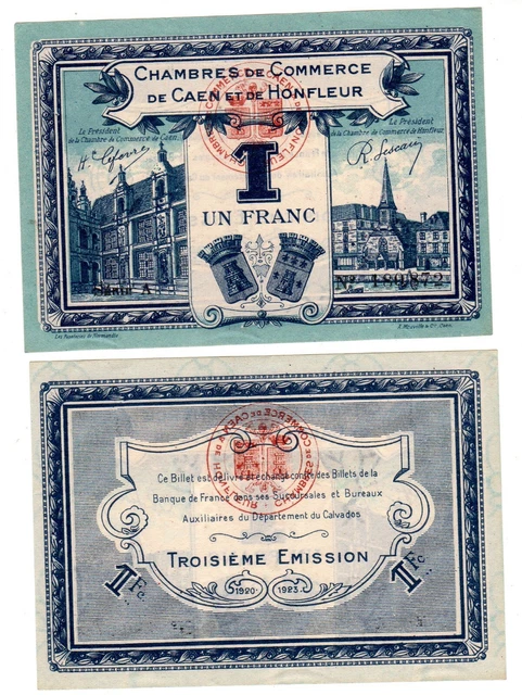 France Chambre Commerce Honfleur Caen 1 Franc 1915 1920 Necesssite  Neuf Unc