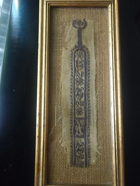 Fragmento Textil Egipcio Copto Antiguo Enmarcado Tapiz Animales Cristianismo #1