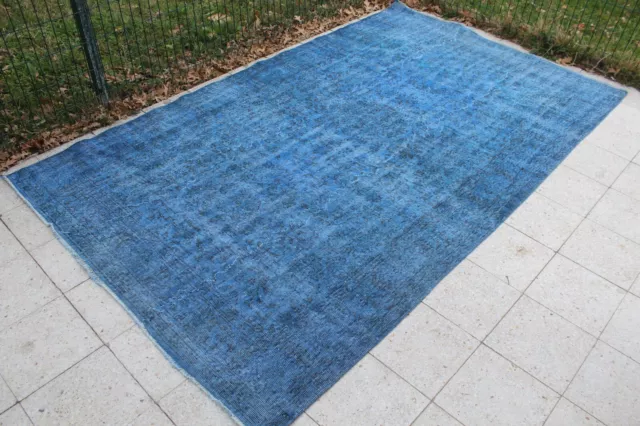 Blue Overdyed Vintage Handmade Turkish Oushak Area Rug Carpet, 72"x120"