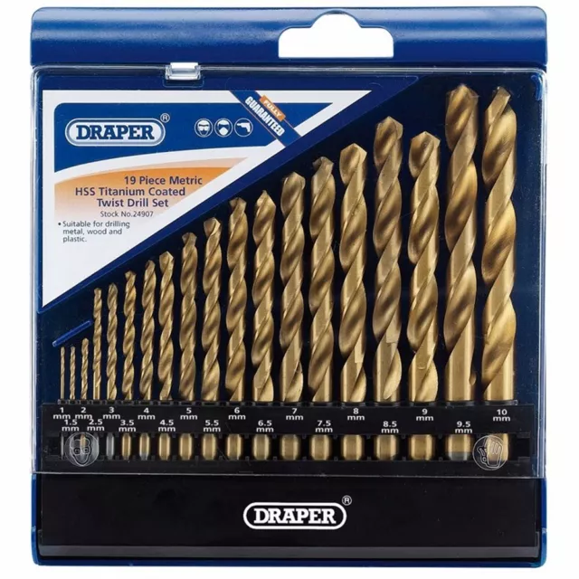 DRAPER 24907 - Metric HSS Titanium Coated Drill Set (19 Piece)