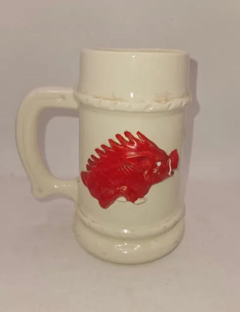 Vtg Ceramic Razorback 24 oz Mug Beer Stein Arkansas Pig Hog  Ridgeback Running