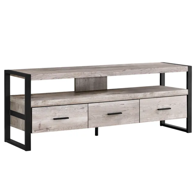Monarch Specialties Tv Stand - 60 inch L / Taupe Reclaimed Wood-Look / 3 Drawers