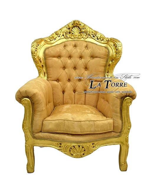 Grand fauteuil carrosse de style Baroque tissu velours noir et bois doré