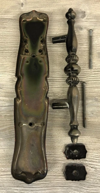 Vintage Amerock Carriage House Large Door Handle w/ Plates - Antique Silver 2