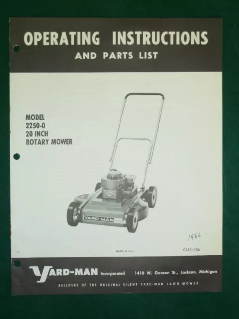 Vintage Yard-Man 22" Rotary Mower Parts Manual 2260-0