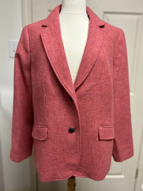 TALBOTS Blazer 18 Tweed Wool Blend Notch Collar Two Button Vented Pink