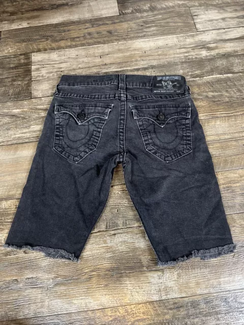 True Religion Shorts Men's 32 Black Ricky Cut-off Made In USA Fringe L4